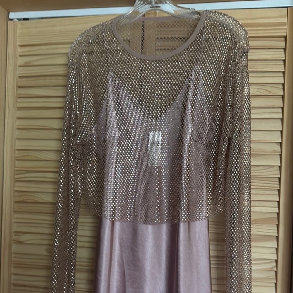 Anthropologie Gold Sequin Long Sleeve Sundress